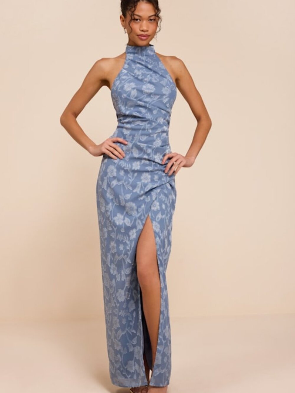 Lulus Felicia Slate Blue Floral Burnout Column Maxi Dress - Size M